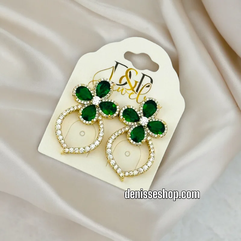 Modern Gemstone Earrings-18K FLOWER GREEN EARRINGS E535