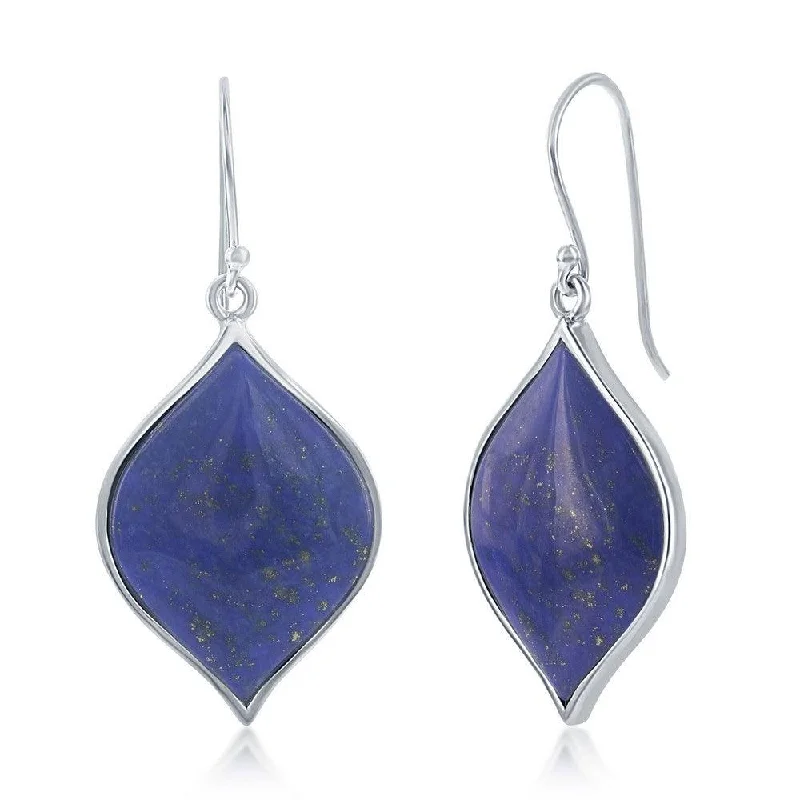 Long Statement Earrings-Sterling Silver Lapis Marquise Shaped Earrings