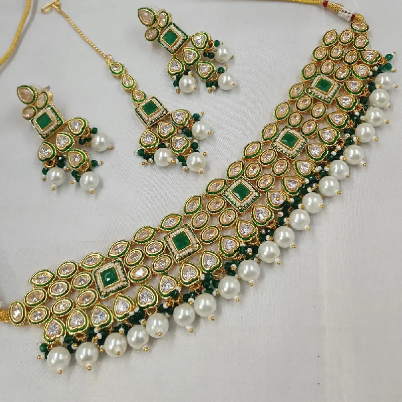 Chunky Chain Necklace-Padmawati Bangles Gold Plated Polki Kundan Stone And Pearls Necklace Set