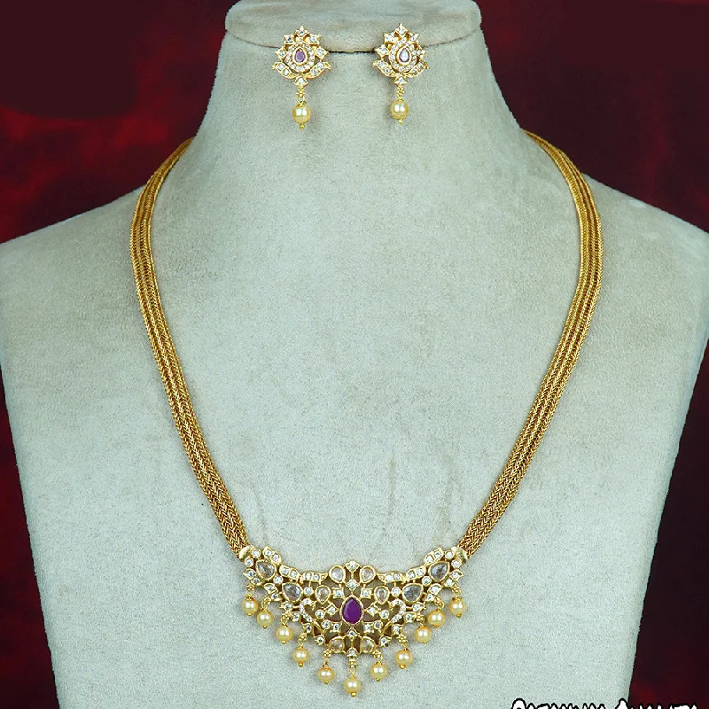 Opal Necklace-Diksha Collection Gold Plated Austrian Stone Necklace Set