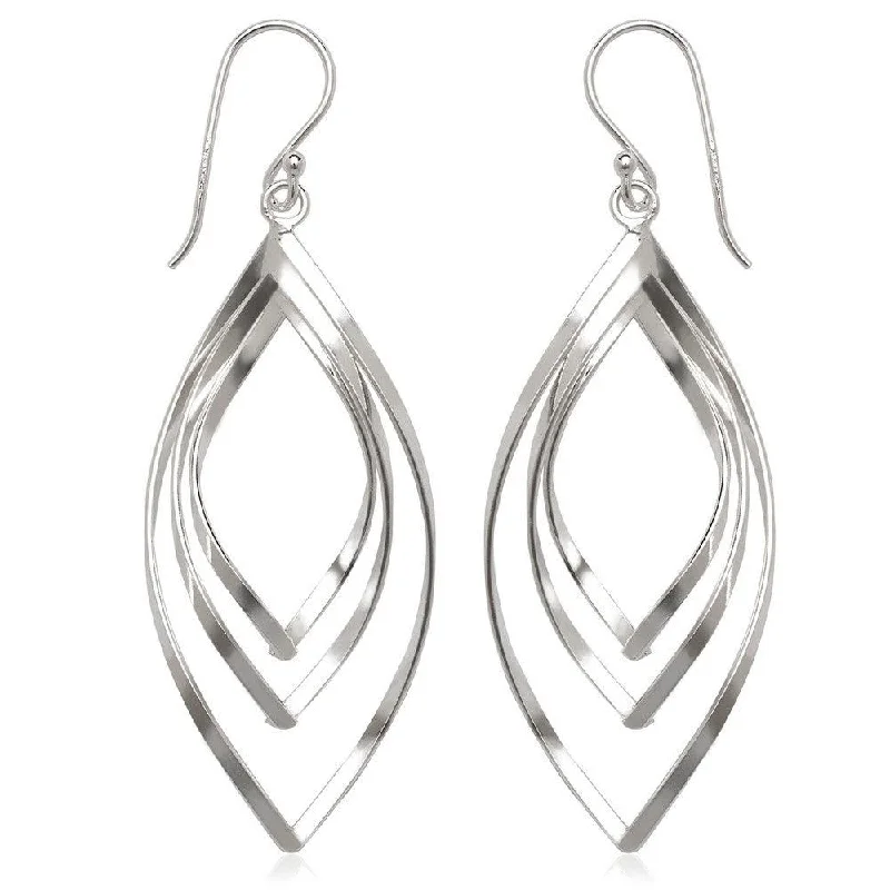 Classic Diamond Earrings-Sterling Silver Open Triple Wavy Marquise Earrings