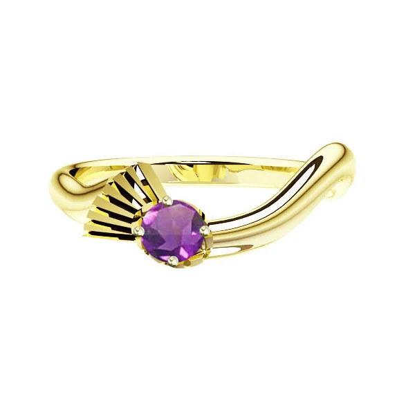 Wedding Ring with Emerald-Flowing Scottish Thistle Amethyst Engagement Ring