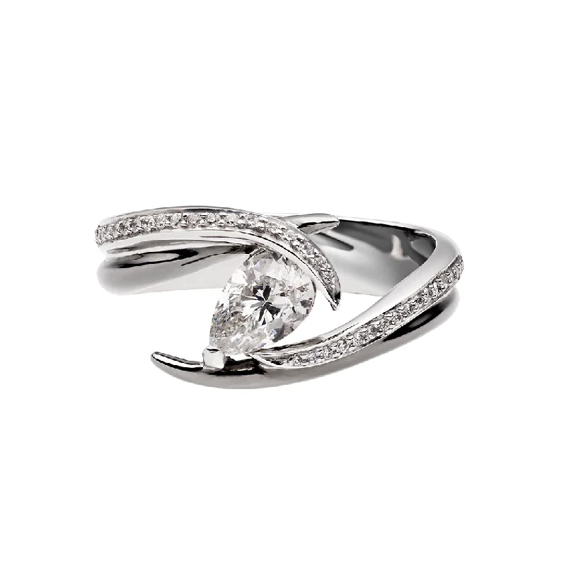 Rose Gold Wedding Band-Entwined Captured Vine60 Engagement Ring - 18ct White Gold & 0.85ct Diamond