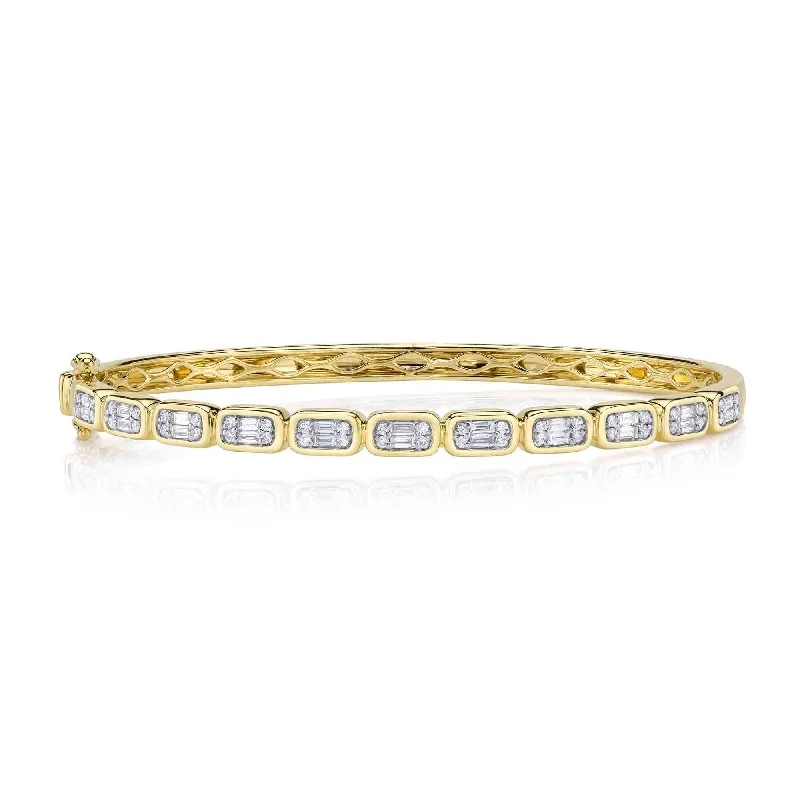 Custom Leather and Gold Bracelets-14kt. Yellow gold Diamond Baguette Bangle with 0.65ct Diamond Baguette Bezel set