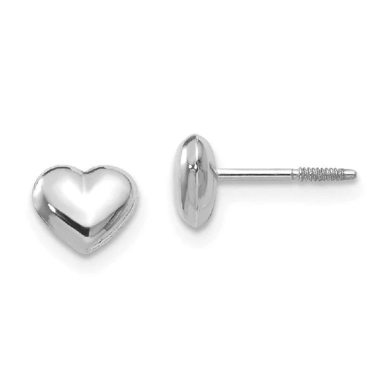 Artistic Crystal Earrings-Madi K Kid's 14k  White Gold Puff Heart Post Earrings