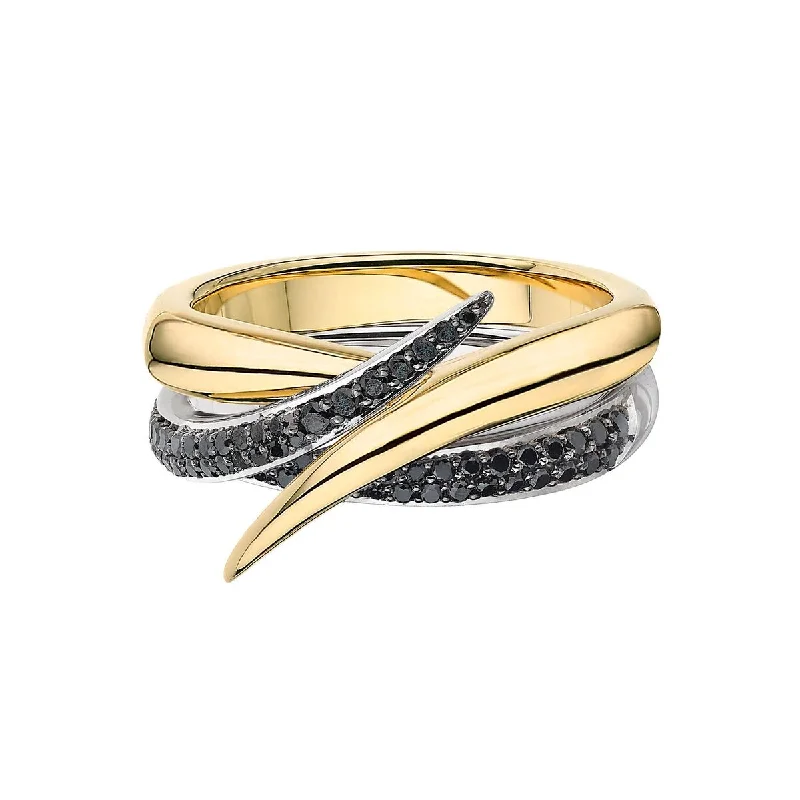 Large Statement Gold Ring-Interlocking Duo Ring - 18ct Yellow Gold & Black Diamond