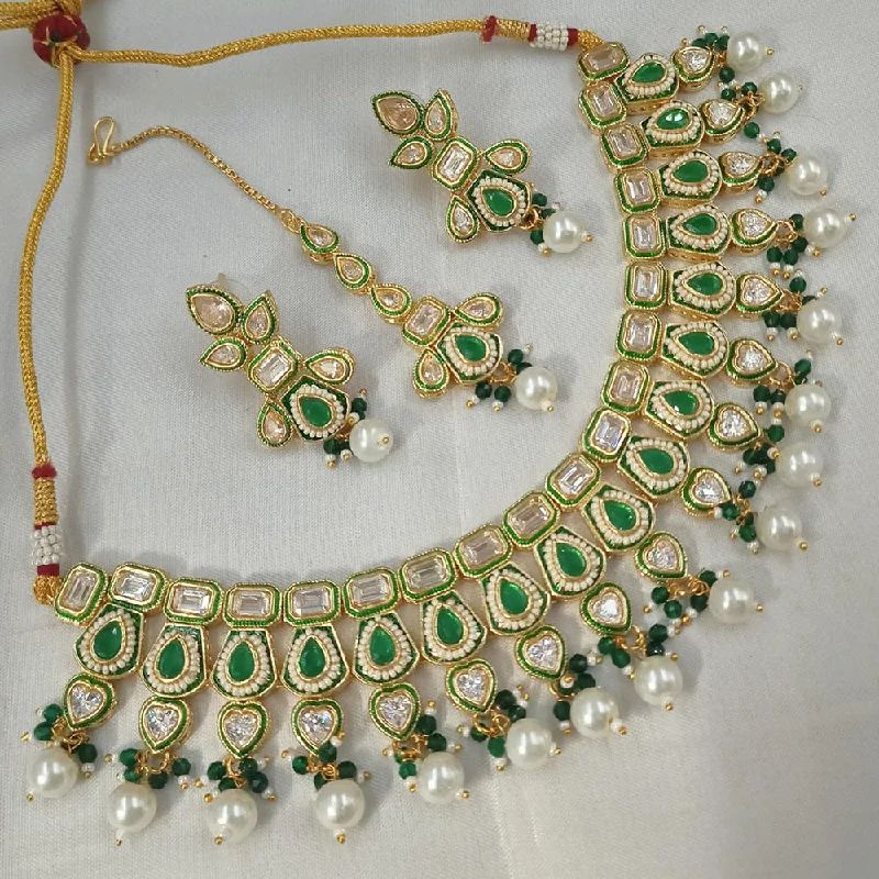 Unique Chain Necklace-Padmawati Bangles Gold Plated Polki Kundan Stone And Pearls Necklace Set