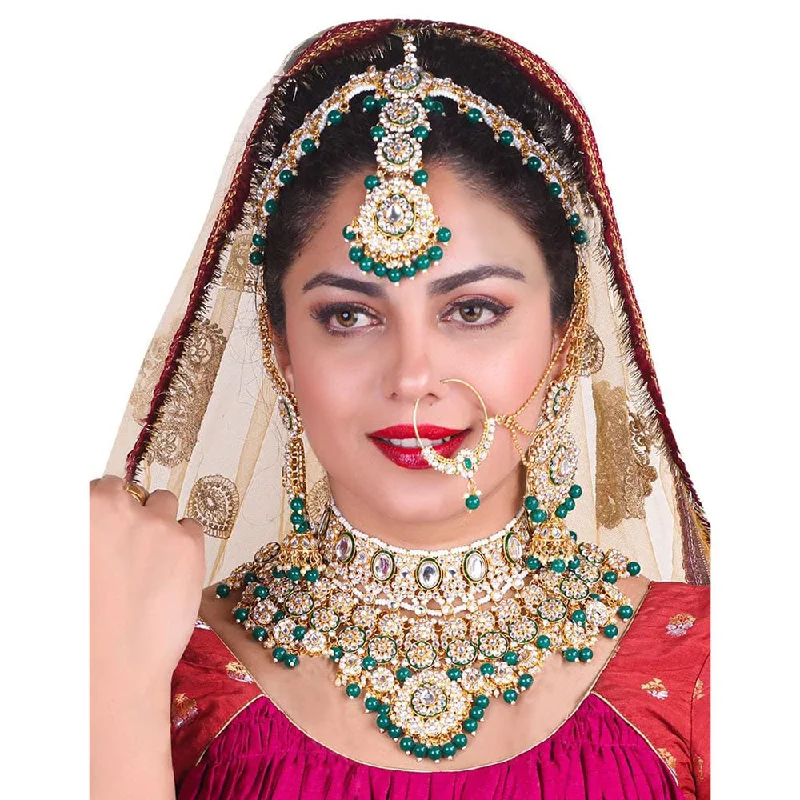 Double Layer Gold Necklace-Neetu Art Gold Plated Kundan Stone Semi Bridal Necklace Set