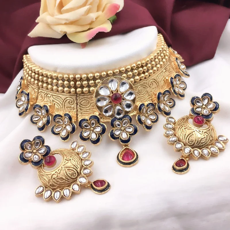 Silver Rope Necklace-5G Jewellery Gold Plated Kundan Stone Choker Necklace Set