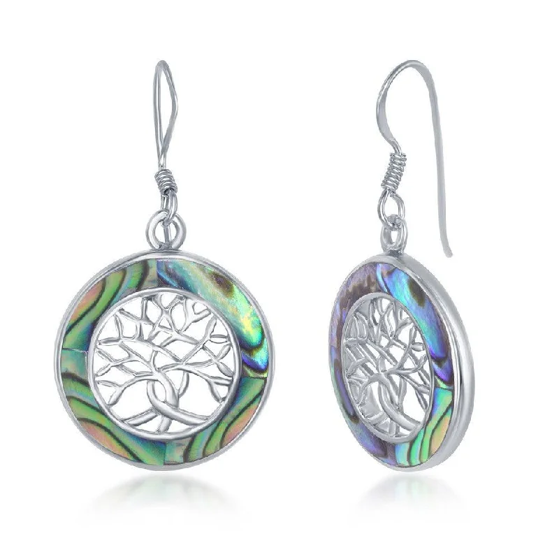 Unique Dangle Earrings-Sterling Silver Small Tree of Life Round Earrings - Abalanoe