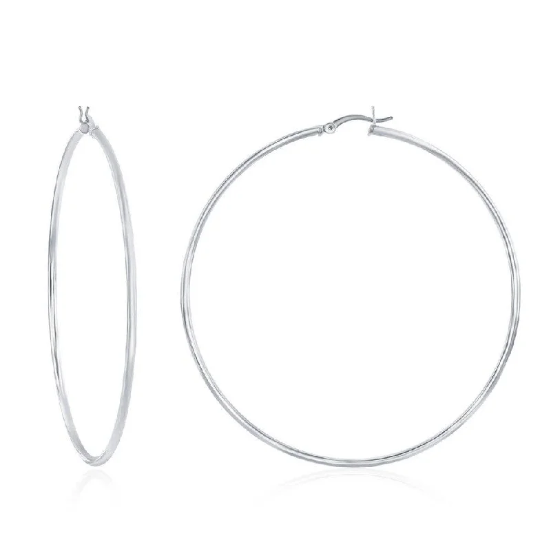 Trendy Ear Jackets-Sterling Silver High-Polished Hoop Earrings, 2 x 70 mm