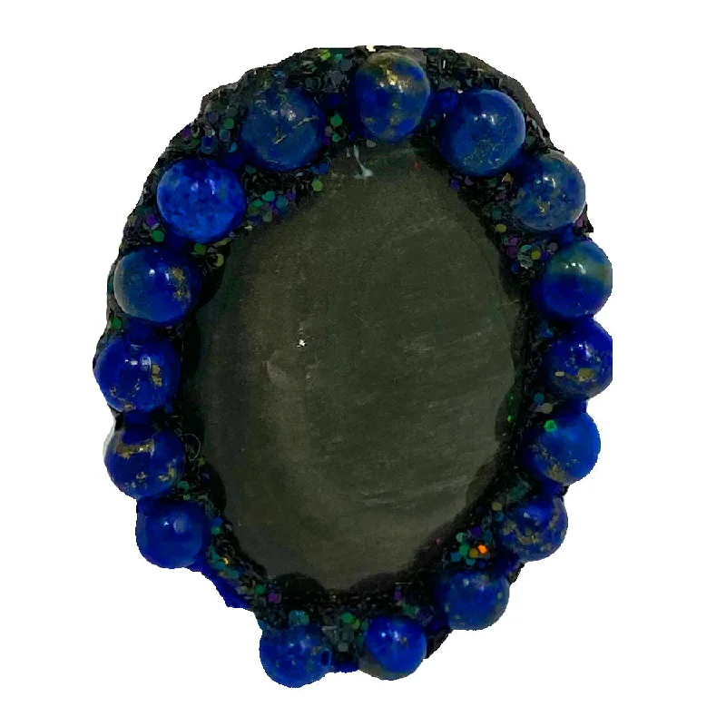 Antique Diamond Ring-BLACK STONE RING WITH BLUE BEADS