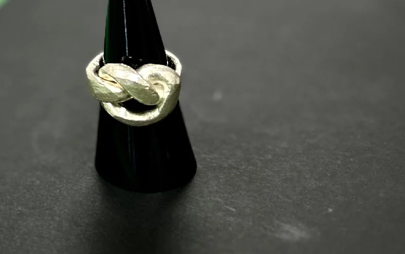 Gold Diamond Band-Big silver knot ring