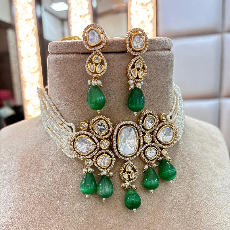 Crystal Bar Necklace-Jewel Addiction Copper Gold Plated Polki Kundan And Pearls Kundan Necklace Set