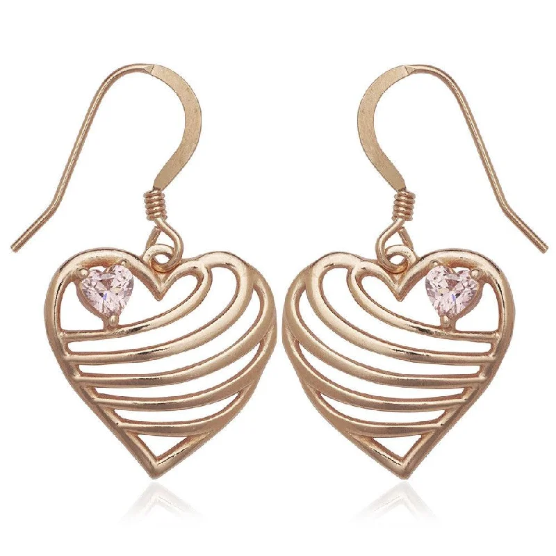 Chunky Gold Hoop Earrings-Sterling Silver Rose Gold Open Lined Heart Earrings