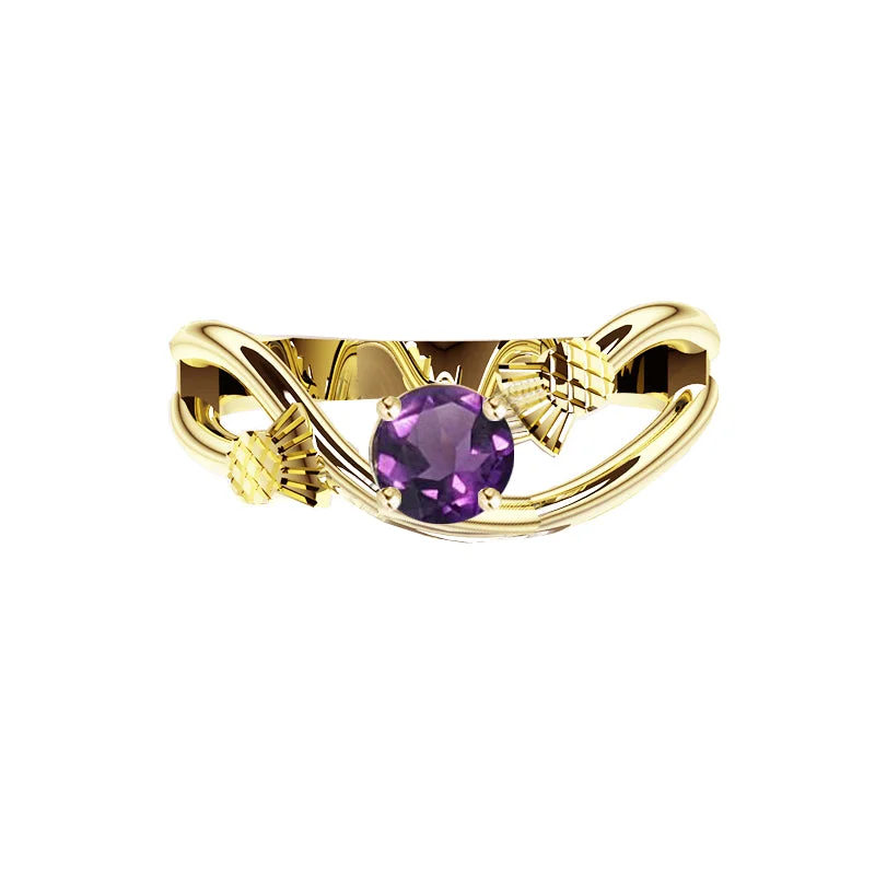 Birthstone Ring Set-Scottish Thistle Sway Amethyst Engagement Ring