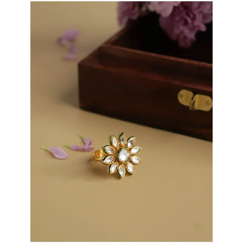 Antique Gold Ring-Curio Cottage Bridal Kundan and Gold Daffodil Ring