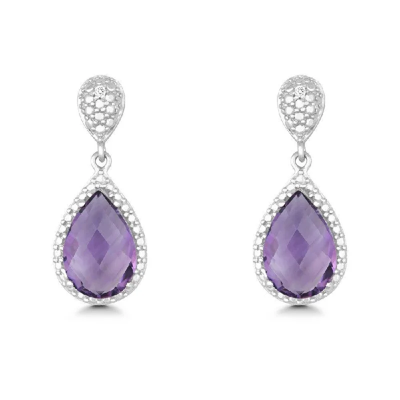 Light Blue Gem Earrings-Sterling Silver Tear Shaped Amethyst Earrings