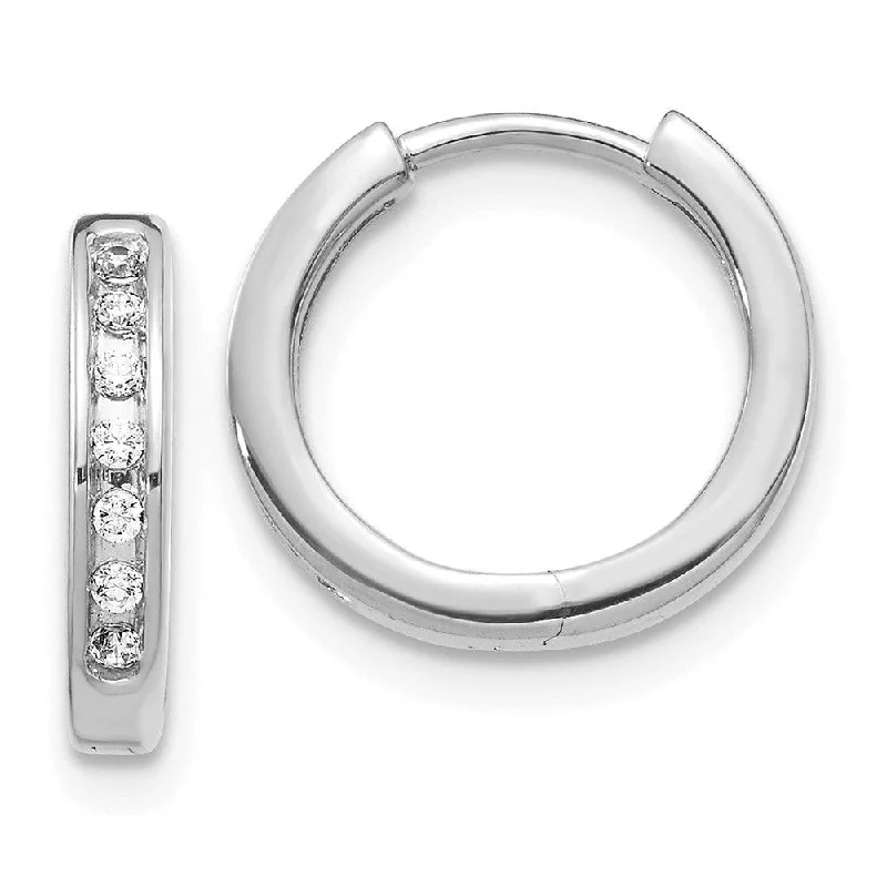 Chunky Hoop Earrings-14K White Gold Diamond Hinged Hoop Earrings