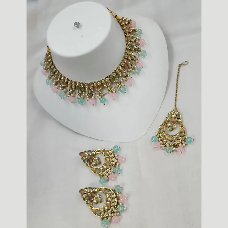 Modern Gold Necklace-Padmawati Bangles Gold Plated Polki Kundan Stone And Pearls Necklace Set