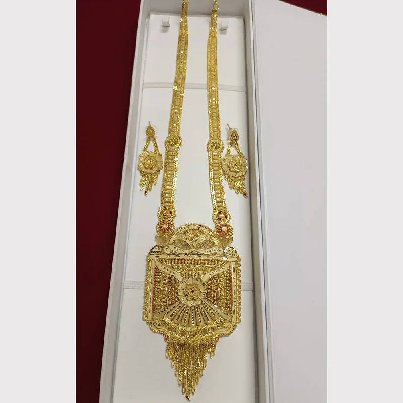 Simple Gold Necklace-Pari Art Jewellery Forming Long Necklace Set