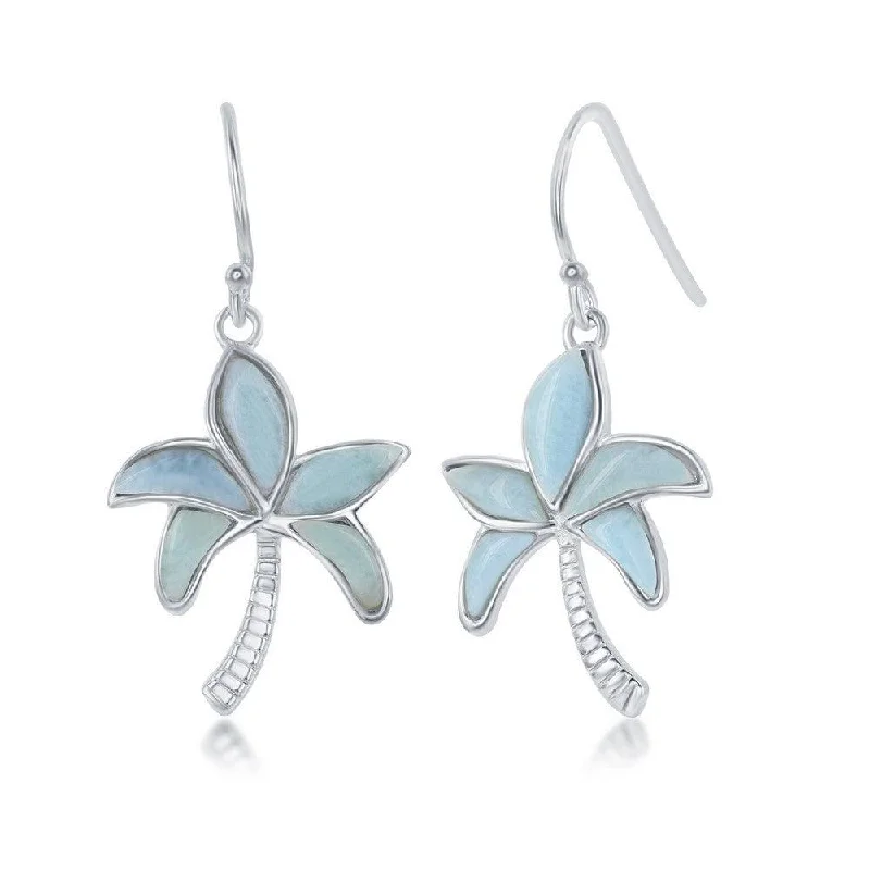 Big Statement Earrings-Sterling Silver Blue Larimar Palm Tree Earrings