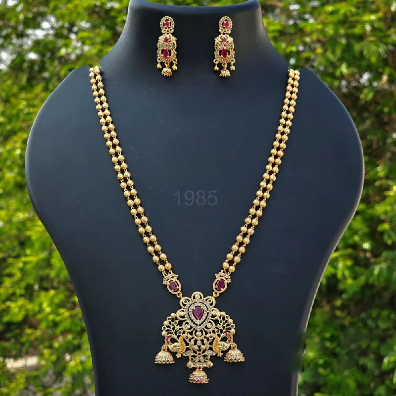 Vintage Inspired Necklace-H K Fashion Gold Plated Austrian Stone Long Necklace Set