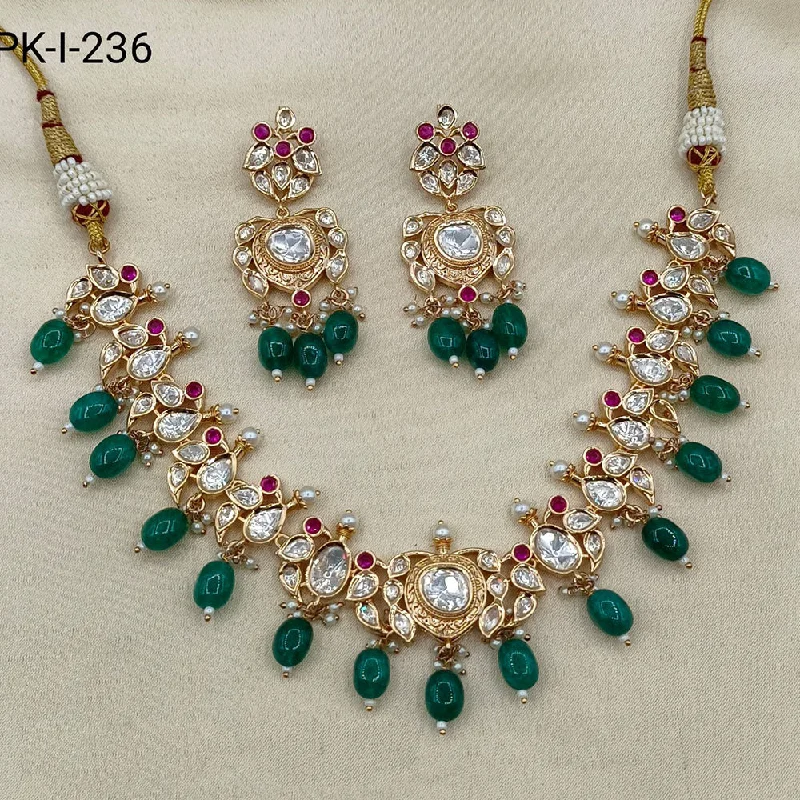 Colorful Necklace with Gemstones-Royal Kundan Jewellery Gold Plated Polki Kundan And Beads Necklace Set