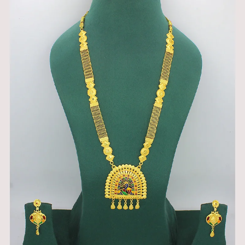 Handcrafted Pendant Necklace-Mahavir Gold Plated Long Necklace Set