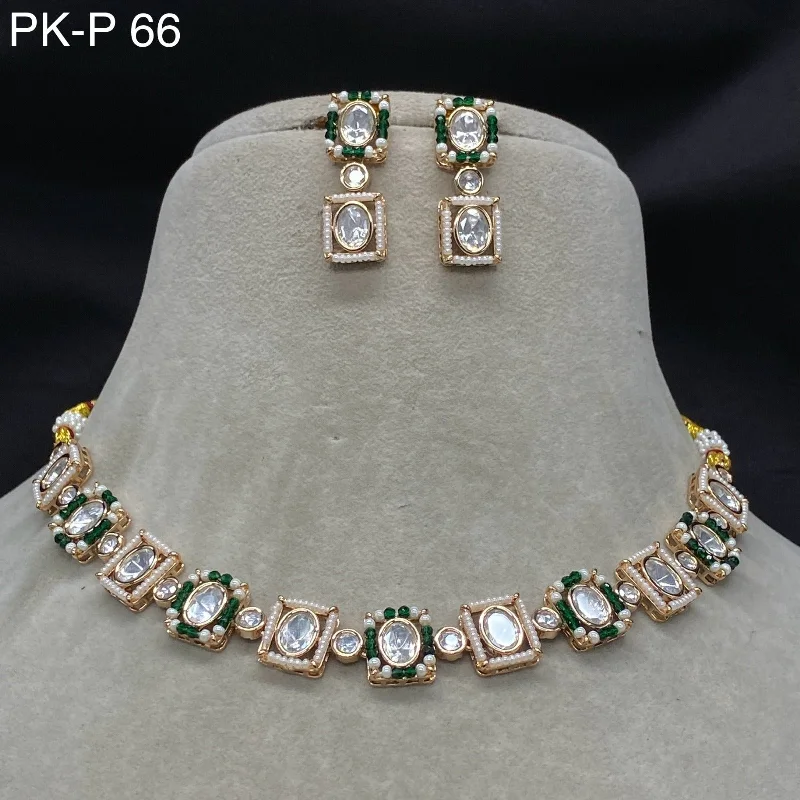 Colorful Gemstone Pendant Necklace-Amoliya Jewels Polki Kundan Necklace Set