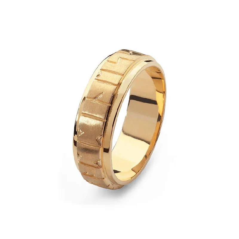 Elegant Gold Signet Ring-Orkney Raised Wide Band Viking Runic Ring