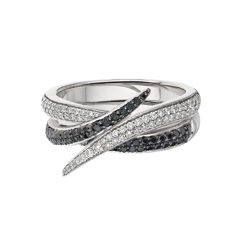 Elegant Round Diamond Ring-Interlocking Duo Ring - 18ct White Gold Black and White Diamond