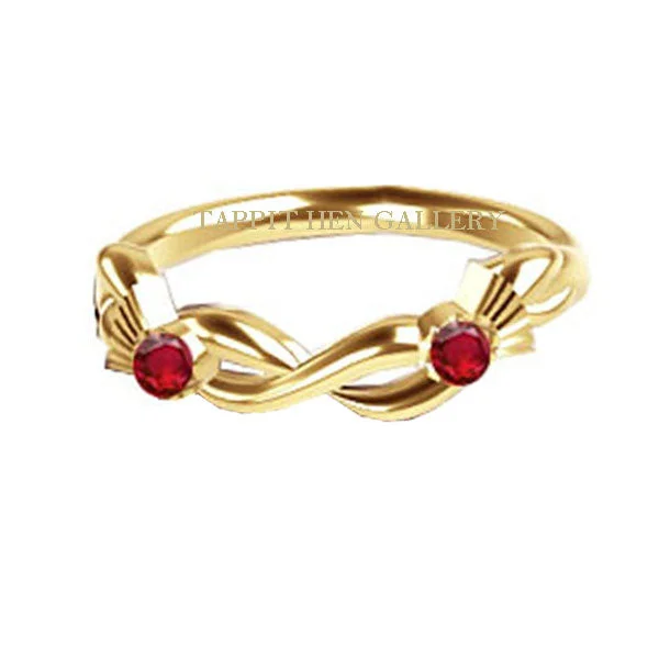 Simple Silver Ring-Celtic Thistle Torque Twist Engagement Ring in 9ct Yellow Gold with Rubies