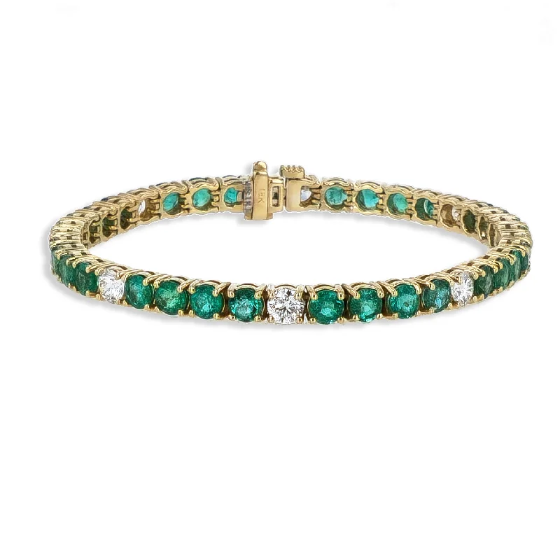 Stackable Charm Bracelets-Emerald and Diamond Yellow Gold Tennis Bracelet