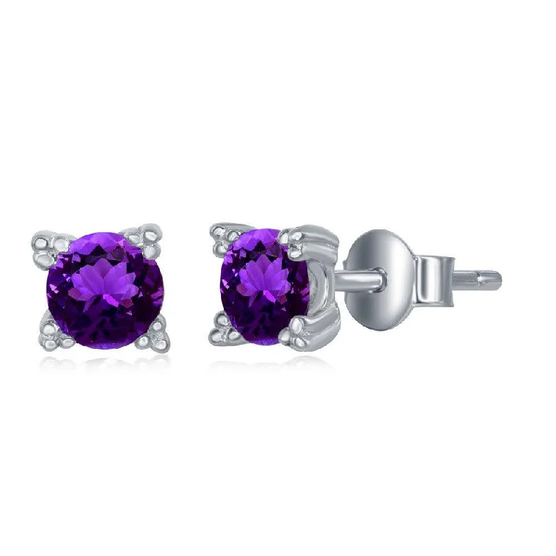 Chic Drop Earrings-Sterling Silver 5mm Purple Amethyst Stud Earrings