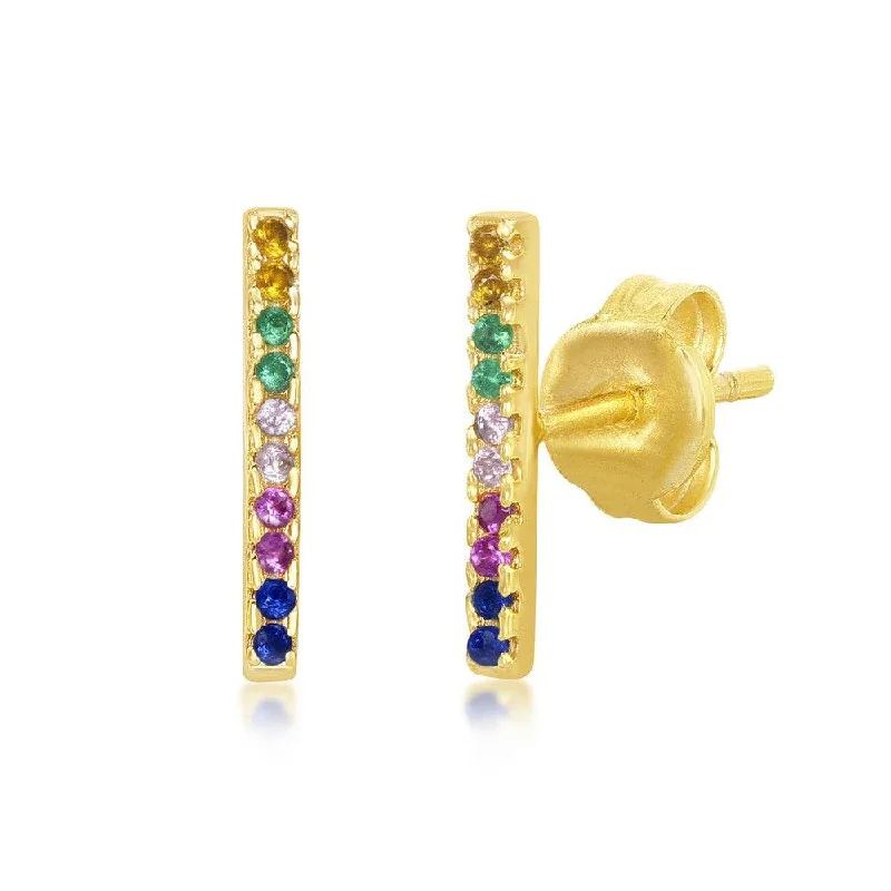 Geometric Hoop Earrings-Sterling Silver Gold Plated Rainbow CZ Stud Earrings