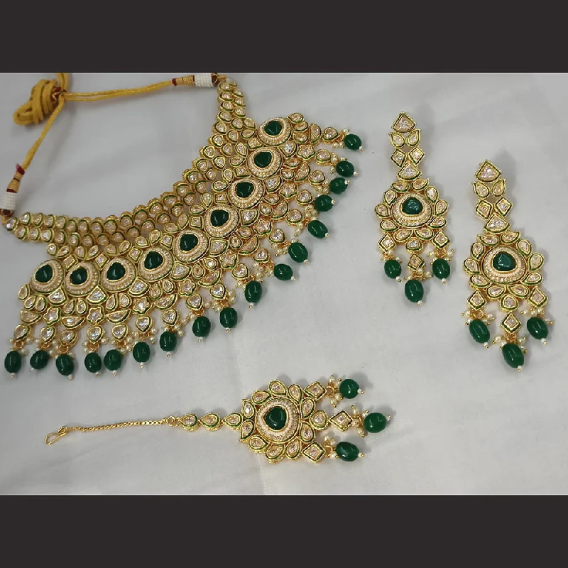 Silver Gemstone Necklace-Padmawati Bangles Gold Plated Polki Kundan Stone And Pearls Necklace Set