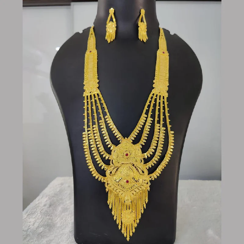 Elegant Crystal Necklace-Pari Art Jewellery Forming Gold Multi Layer Long Necklace Set