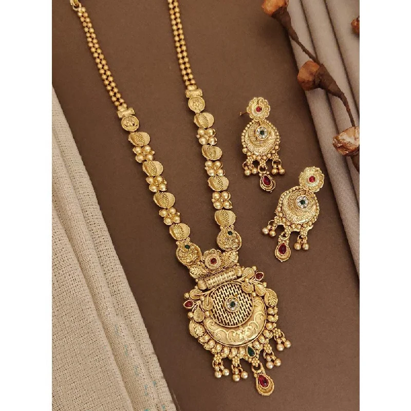 Personal Initial Necklace-Akruti Collection Gold Plated Kundan Long Necklace Set