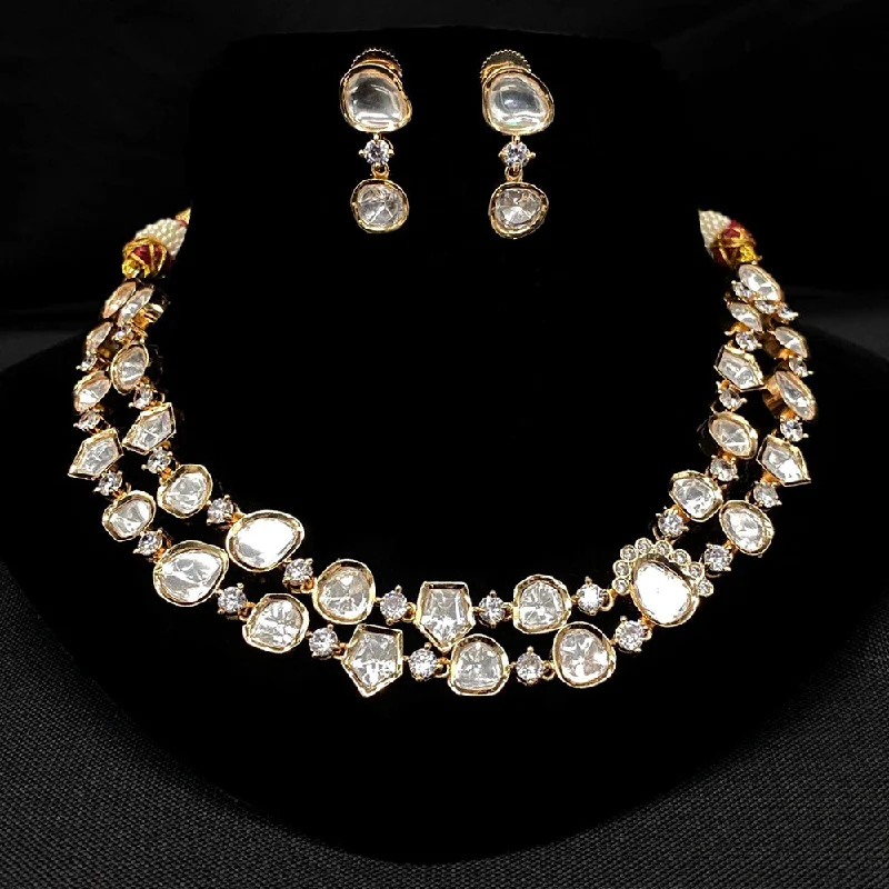 Simple Gemstone Necklace-Amoliya Jewels Gold Plated Polki Kundan Necklace Set