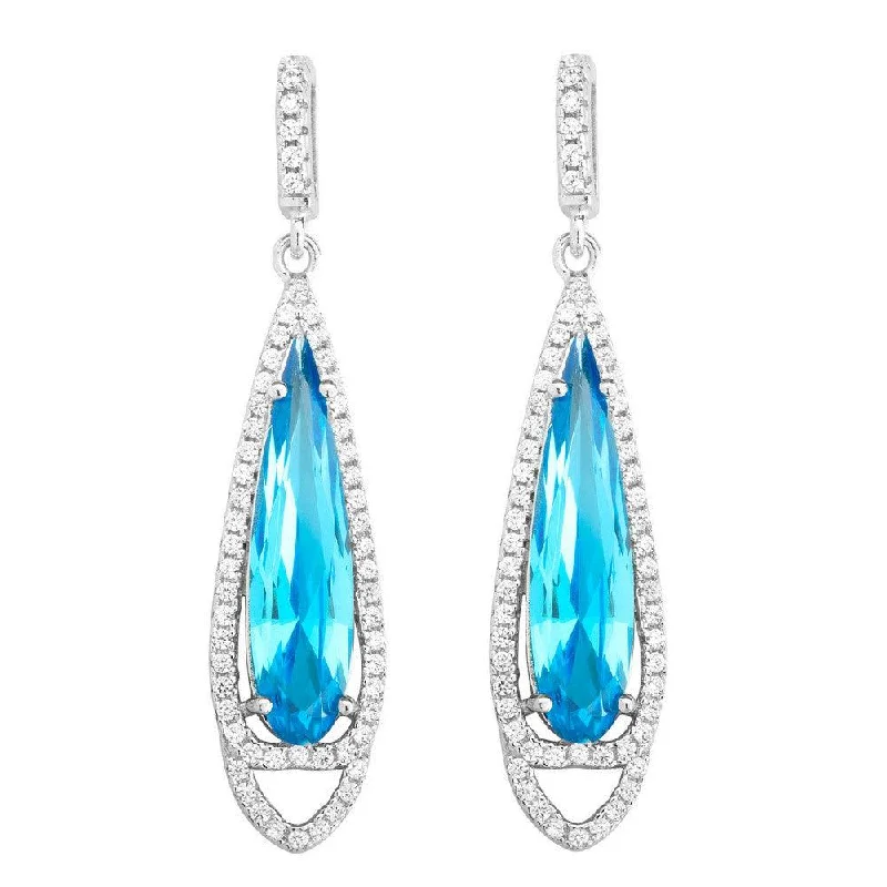 Sterling Silver Earrings-Sterling Silver Bright Blue Teardrop Earrings