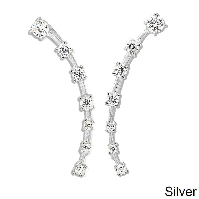 Trendy Tassel Earrings-Sterling Silver Curved Ear Climber CZ Earrings