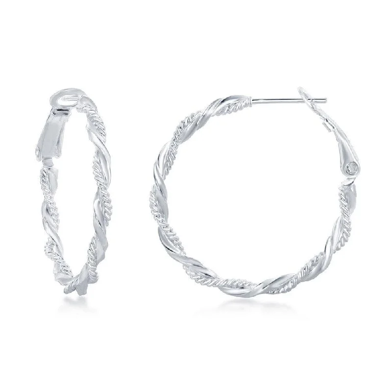 Trendy Gemstone Earrings-Sterling Silver Rope and Twist Design Hoop Earrings