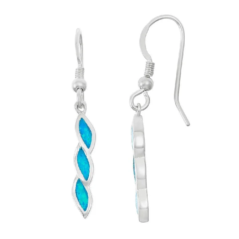 Emerald Green Earrings-Sterling Silver Blue Inlay Opal Wavy Twist Earrings