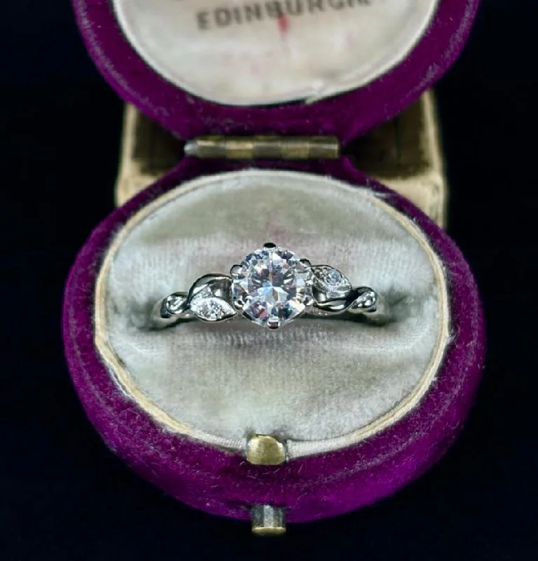 Vintage Silver Ring-1950s Diamond Engagement Ring