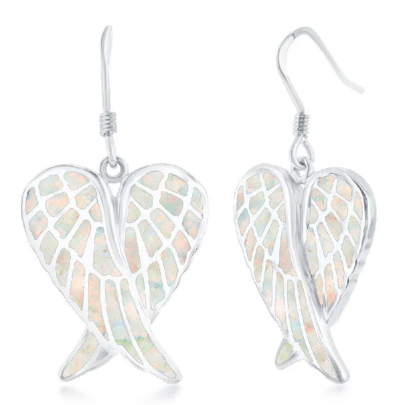 Trendy Pearl Earrings-Sterling Silver White Inlay Angel Wings Earrings