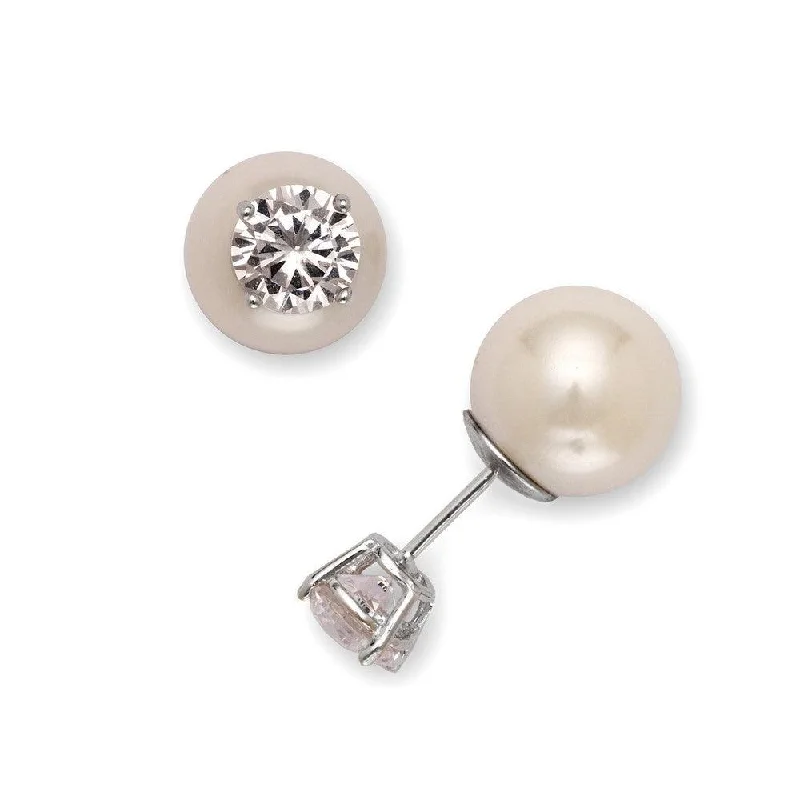 Diamond Drop Earrings-Sterling Silver 10mm Simulated White Pearl Earrings