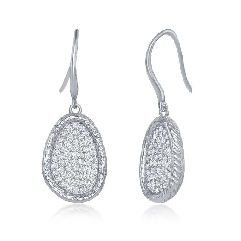 Silver Dangle Earrings-Sterling Silver Geometrically Shaped CZ Earrings