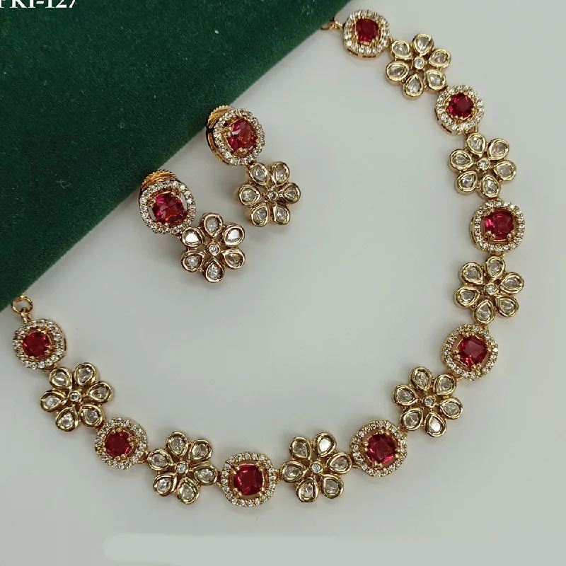 Silver Pendant Necklace-Royal Kundan Jewellery Gold Plated Polki Kundan Necklace Set