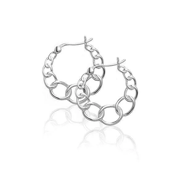 Statement Jewelry Earrings-Sterling Silver Small and Large Circle Link Hoop Earrings